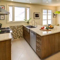 Eclectic Kitchen Design with Honeycomb Backsplash