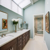 Dark Brown Master Bathroom Cabinets with Metal Handle
