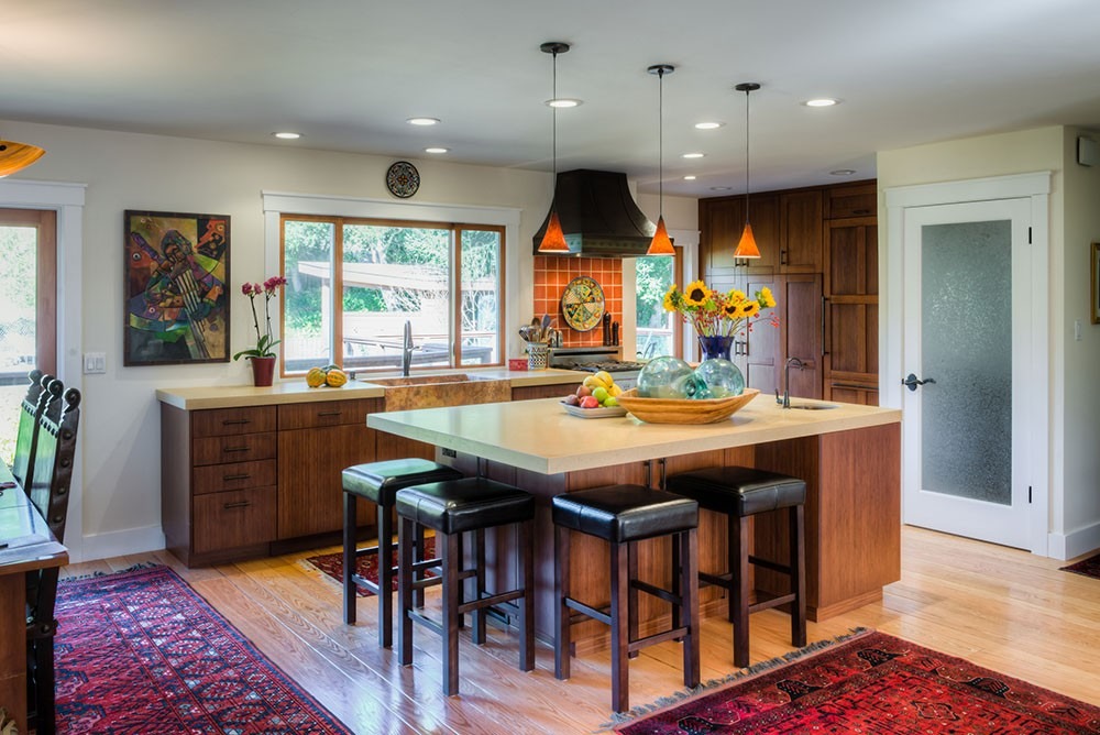 Wood Kitchen Cabinets and Beige Kitchen Countertops